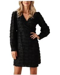 Object - Kleedjes ,Zwart ,Polyester Objdaria L/Re Short Wrap Dress Da - Lyst