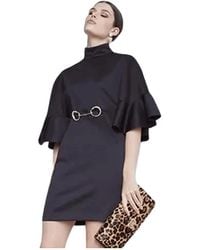 Roberto Cavalli - Kleedjes ,Zwart ,Zwarte Korte Jurk Met Gouden Taille Detail - Lyst