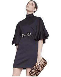 Roberto Cavalli - Kleedjes ,Zwart ,Zwarte Korte Jurk Met Gouden Taille Detail - Lyst