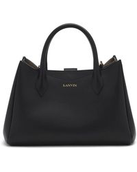 Lanvin - Tassen ,Zwart ,Zwarte Leren Handtas Met Logo - Lyst