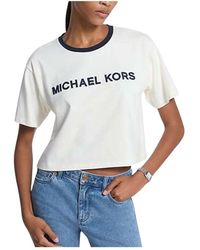 Michael Kors - Tops ,Wit ,Katoen Casual Katoenen T-Shirt Met Applique-Logo - Lyst