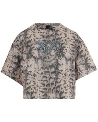 Pinko - Tops ,Bruin ,Katoen Cropped Katoenen T-Shirt Met Logo - Lyst