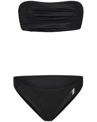 The Attico - Bikini in lycra nera effetto bagnato con top bandeau drappeggiato - Lyst