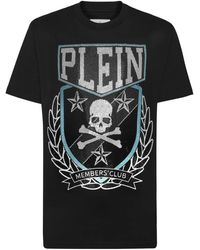 Philipp Plein - Tops ,Zwart ,Katoen T-Shirt Ronde Hals Ss Met Patch Skull&Bones - Lyst