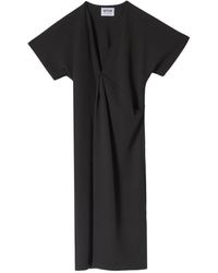 Moschino - Kleedjes ,Zwart ,Polyester Zwarte Jurk Met Halve Mouwen En V-Hals - Lyst