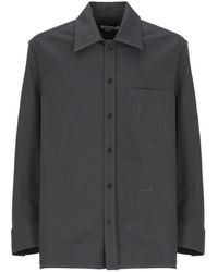 Lanvin - Camicia grigia in cotone con colletto e tasca anteriore - Lyst