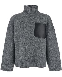 JW Anderson - Truien & Vesten ,Grijs ,Wol Leather Patch Pocket Sweater - Lyst