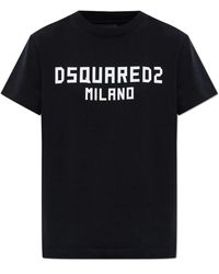 DSquared² - Tops ,Zwart ,Katoen T-Shirt Met Logo-Opdruk - Lyst