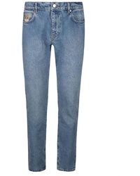 Moschino - Jeans ,Blauw ,Denim Teddy-Print Slim-Fit Jeans - Lyst