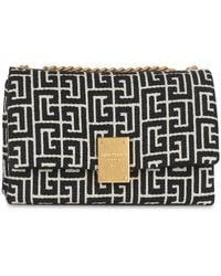 Balmain - Tassen ,Zwart ,Katoen 1945 Zachte Kleine Tas Met Jacquard Monogram - Lyst