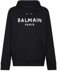 Balmain - Hoodies & Sweatvesten ,Zwart ,Katoen Hoodie Met Logoprint - Lyst