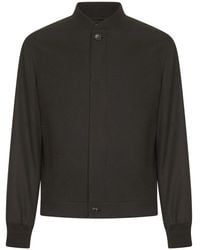 ZEGNA - Bruine Cashmere Bomberjas Met Leren Details - Lyst