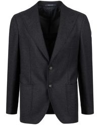 Tagliatore - Kostuums ,Blauw ,Wol Blauw Wollen Jas Met Reverskraag - Lyst