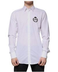 Dolce & Gabbana - Weißes logo-stickerei slim fit hemd - Lyst