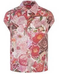 Marni - Rosa blumige wing-sleeved bluse - Lyst