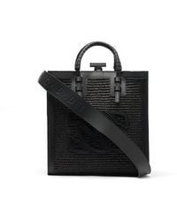 Casadei - Tassen ,Zwart ,Leer Zwarte Raffia Tote Bag Met Leren Details - Lyst