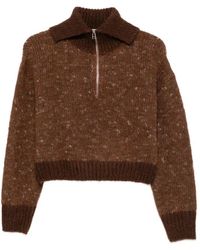 Alysi - Truien & Vesten ,Bruin ,Katoen Half Zip Trui - Lyst