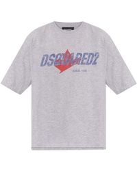 DSquared² - Tops ,Grijs ,Katoen T-Shirt Met Logo - Lyst