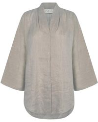 Cortana - Overhemden ,Groen ,Linnen Oversized V-Hals Gestreept Shirt - Lyst