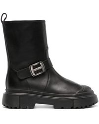 Hogan - Schwarze Logo-Schnalle Stiefeletten - Lyst