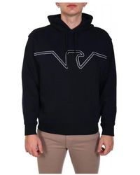 Emporio Armani - Hoodies & Sweatvesten ,Blauw ,Leer Hooded Jersey Sweatshirt Met Gebosseleerd Koepelvormig Logo - Lyst