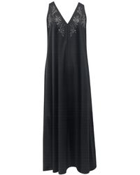 Kaos - Kleedjes ,Zwart ,Katoen Sp 1Nt 061 Midi Katoenen Jurk Met Puntige Halslijn En Strass Details - Lyst