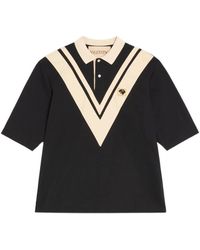 Valentino - Tops ,Zwart ,Katoen Cotton Polo Met Ingelegde V En Geborduurde Panterpatch - Lyst