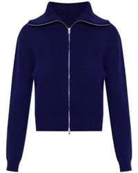 Jil Sander - Truien & Vesten ,Blauw ,Wol Cardigan Met Een Wijde Kraag - Lyst