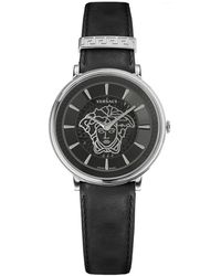 Versace - V Circle Leather Strap Watch - Lyst