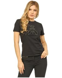 Patrizia Pepe - Camiseta negra de algodón cuello redondo logo - Lyst