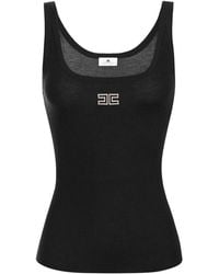 Elisabetta Franchi - Logo Embroidered Ribbed Tank Top - Lyst