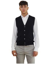Barba Napoli - Truien & Vesten ,Blauw ,Wol Blauw Herenvest Slim Wol V-Hals - Lyst