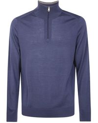 Paul Smith - Truien & Vesten ,Blauw ,Wol Zip Neck Sweater - Lyst