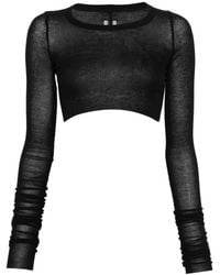 Rick Owens - Tops ,Zwart ,Katoen Long Sleeve Crop T-Shirt - Lyst