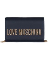 Love Moschino - Borsa a tracolla nera in ecopelle con logo in metallo - Lyst
