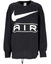Nike - W Air Crewneck Lichtgewicht Damessweatshirt Met Ronde Hals, Zwart/Wit - Lyst