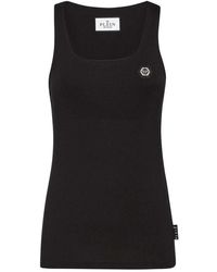 Philipp Plein - Sleeveless Square Neck Cotton Tank-Top - Lyst