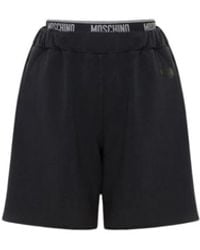 Moschino - Korte Broeken ,Zwart ,Katoen Garment-Geverfde Katoenen Fleece Shorts - Lyst