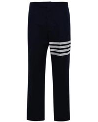 Thom Browne - Broeken ,Blauw ,Katoen Gestreept Katoenen Broek Met Verstelbare Band Aan De Achterkant - Lyst