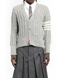 Thom Browne - Grauer cable-knit v-ausschnitt cardigan - Lyst