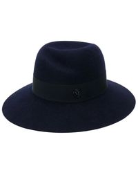 Maison Michel - Sombrero fedora de lana azul con cinta de grosgrain - Lyst