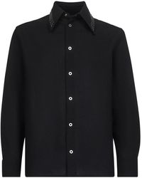 Jil Sander - Overhemden ,Zwart ,Wol Zwarte Wollen Overhemd Met Metalen Studs - Lyst