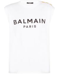 Balmain - Tops ,Wit ,Katoen Logo Print Tank Top - Lyst