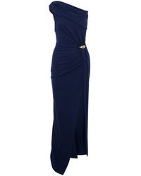 Elisabetta Franchi - Blaues jersey abendkleid mit asymmetrischem ausschnitt und seitenschlitz - Lyst