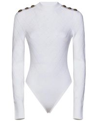 Balmain - Body bianco a coste in maglia con taglio sulla schiena - Lyst