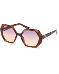 Guess - Accessoires ,Bruin ,Bruine Hexagonale Zonnebril Met Contrastdetails - Lyst