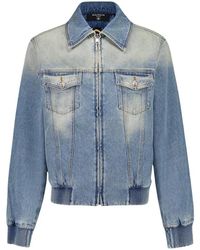 Balmain - Cropped Denim Jas Met Voering - Lyst