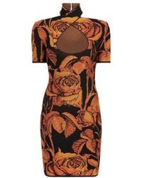 Roberto Cavalli - Rose-Jacquard Cut-Out Mini Dress - Lyst