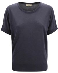 Herno - Tops ,Blauw ,Katoen Fijngebreid T-Shirt - Lyst