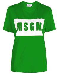 MSGM - Tops ,Groen ,Katoen Groene Katoenen T-Shirt Voor Vrouwen - Lyst